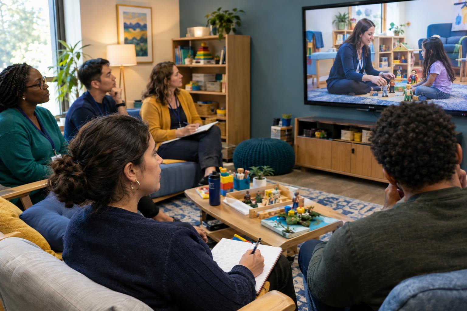How can large organizations develop a skilled play therapist team through staff psychology training workshops online?